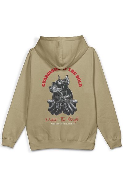 Overoz Doberman Back Printed Capuze Pilocenimsiz Beğemtli Oversize Hoodie H1193