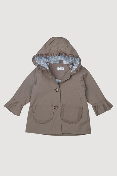 Verscon Hooded Lining Plaid Patterned Buttoned Raincoat Girl's Coat with Pockets