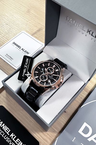 Daniel Klein Men's Black Wrist Watch - Steel Cord and Gift Bracelet Dke2105C6