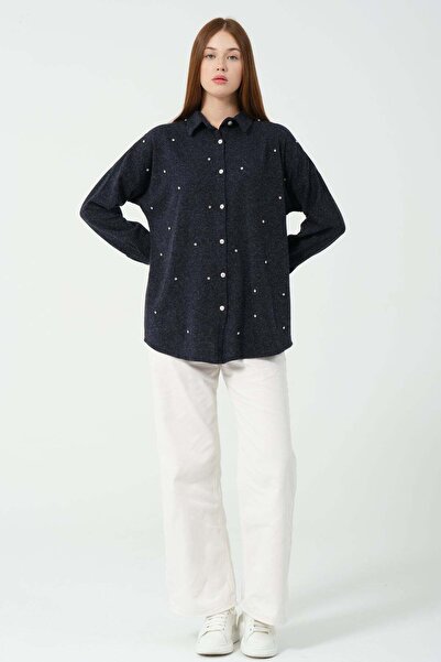 Hatun Atila HatunAtila Пальто з оздобленням з діамантів Oversize Трикотажна сорочка 8699