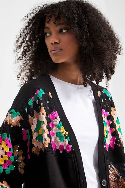 its basic Women's Black Color Ethnic Pattern Printed Oversize Design Cardigan