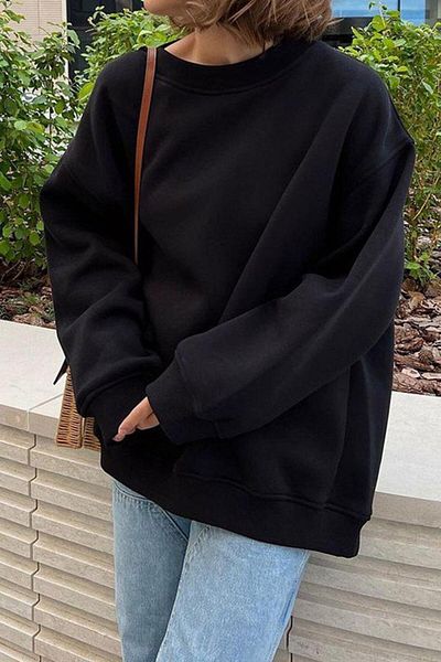 NO 601 Women's Dark Black Crew Neck Hoodless Sweat
