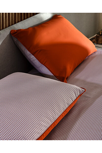 Madame Coco Delit Double 100% Cotton Printed Satin Duvet Cover Set - Orange