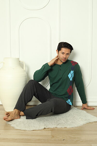 Wordex Σετ ανδρικών πιτζάμες για το σπίτι FLKM 5010 Interlock Χοντρό χειμωνιάτικο σχέδιο