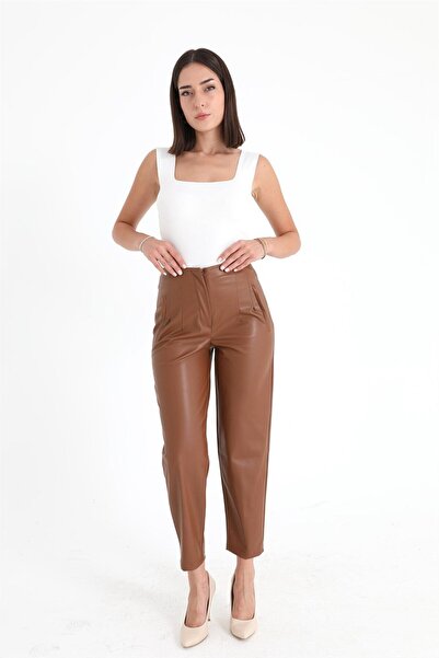 VAPUR Δερμάτινο παντελόνι ψηλόμεσο - Μαύρισμα