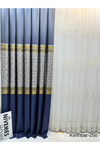 NİVEMESHOME Nivemeshome V-250 тъмносиня плисирана завеса - 1/3 подплата Apm