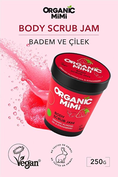 ORGANİC MİMİ Vücut Peelingi Çilek ve Organik Badem Yağı 250 g | Hassas Ciltle...