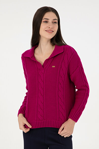 U.S. Polo Assn. Kadın Fuşya Polo Yaka Kazak 50291574-VR023