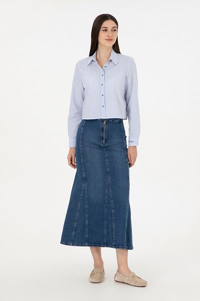 U.S. Polo Assn. Fusta de damă albastră de lungime maxi Jean 50291112-dn0022