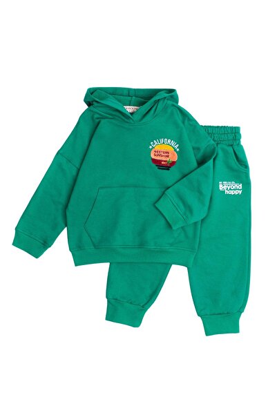 Chicsy Baby Tatlı Nakışlı Oversize  Alt Üst Bebek Çocuk Kapüşonlu Eşorfman Ta...