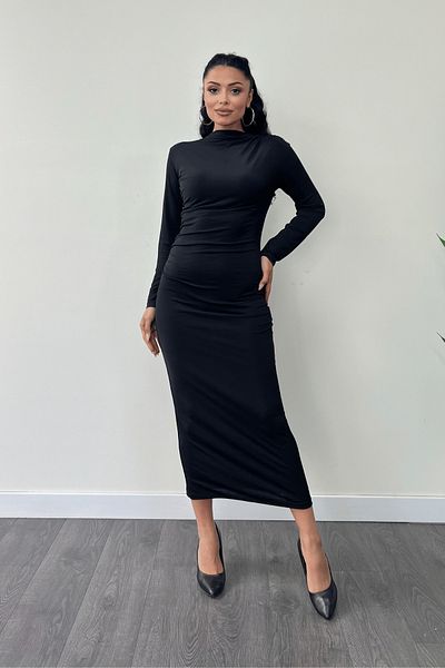 giyimmasalı Jersey Fabric Drawstring Pencil Dress - Black