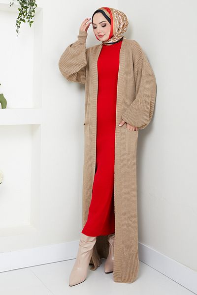 ModaMerve Vision and Red Cardigan Knitwear Dress Combination - 2121Hbs932-M