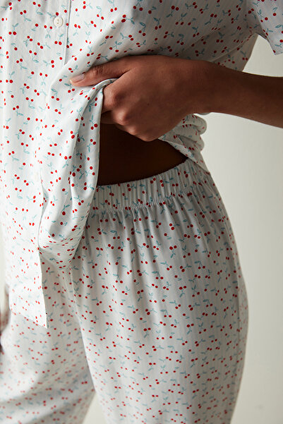 Penti Cherries Kırık Beyaz Gömlek Pantolon Pijama Takımı