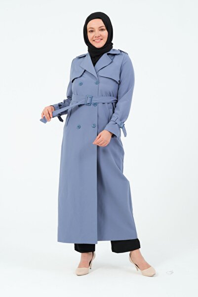 GLR&GYM EVİN KADIN BÜYÜK BEDEN KOTON KUMAŞ KEMERLİ TRENÇKOT