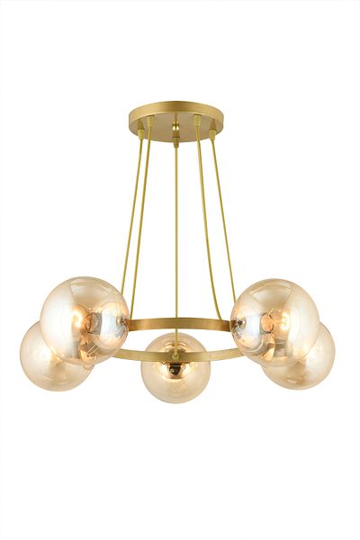 SONSUZ AYDINLATMA&AVİZE Infinite Antique 5-Piece Ring Honey Globe Glass Modern Chandelier