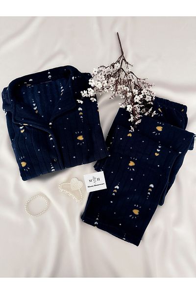 MH Moony Homewears Тъмносиня зимна шарена термопижама от 2 части