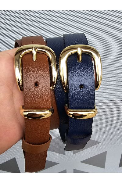 Kemerix Dámský opasek ze 100% pravé kůže Tan-Navy Blue 2 kusy