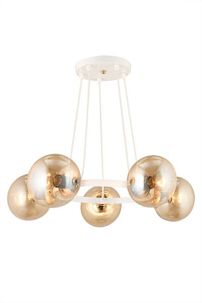 SONSUZ AYDINLATMA&AVİZE Infinite White 5-Piece Ring Honey Globe Glass Modern Chandelier
