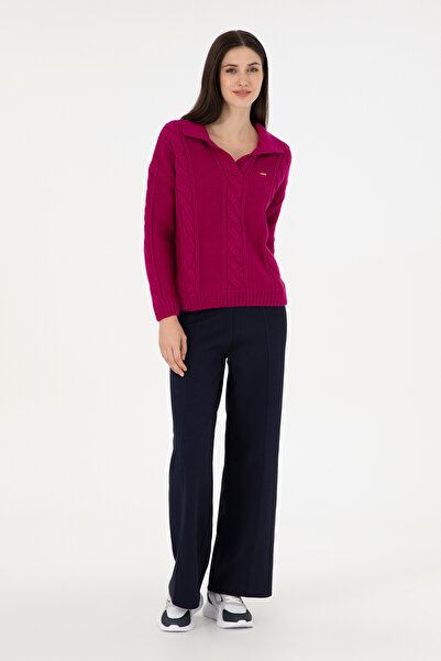 U.S. Polo Assn. Kadın Fuşya Polo Yaka Kazak 50291574-VR023