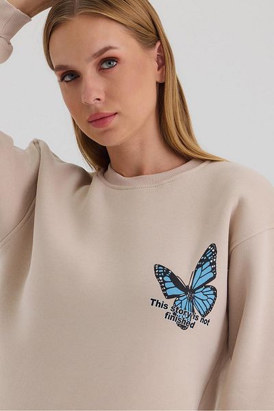 Ceylen Unisex Oversize 3 νήματα με πολύχρωμο φούτερ με στάμπα πεταλούδας