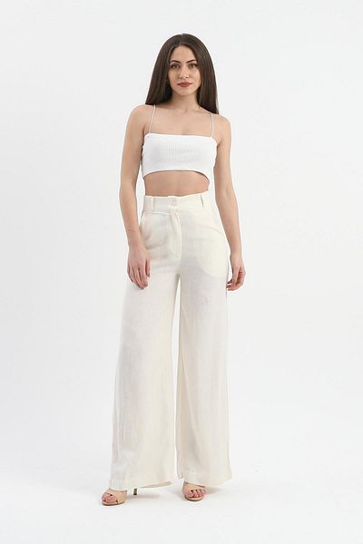 VAPUR TEKSTİL Pantaloni de in ecru cu talie înaltă - picior lat