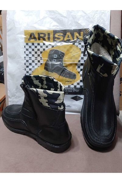 ARISAN Ανδρικές μαύρες αδιάβροχες λαστιχένιες μπότες χιονιού με φερμουάρ