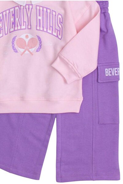 Chicsy Baby Tarz Yaka Detaylı Yazı Baskılı Oversize  Alt Üst Bebek Çocuk Eşorfman Takımı