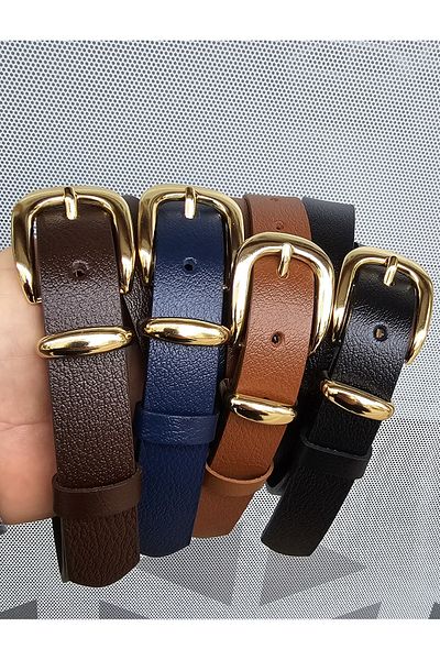 Kemerix 100% Genuine Leather Black-Tan-Bitter Brown-Navy Blue 4-Piece Women's Belt Set