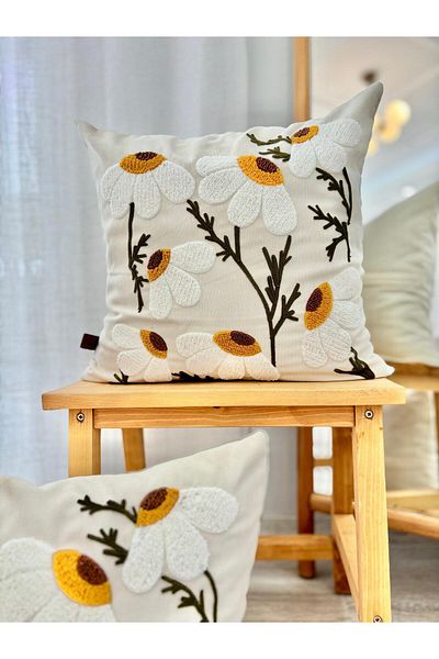harev home collection Κεντητή θήκη μαξιλαριού με σχέδιο Daisy - 43x43 cm Σετ 2