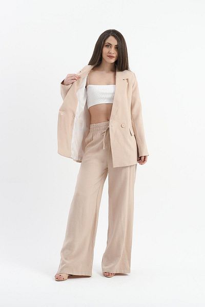 VAPUR TEKSTİL Shiny Linen Pocketed Elastic Waist Trousers - Stone