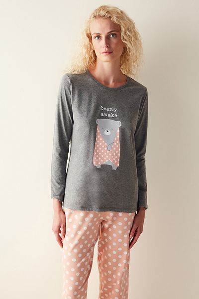 Penti Awake Long Sleeve Gray Pajama Set