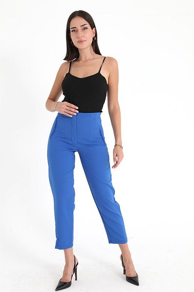 VAPUR High Waist Dart Atlas Trousers - Sax Blue