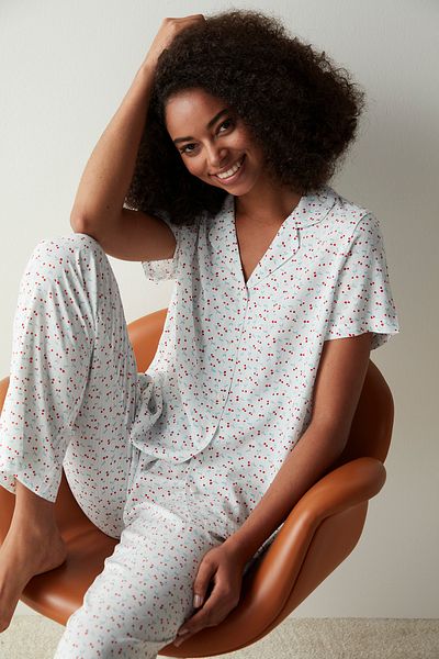Penti Set de pijamale de cămașă și pantaloni alb-vișine