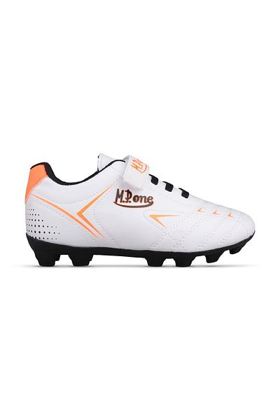 MP ONE Pantofi de fotbal cu crampoane albe cu șireturi / velcro pentru copii mari