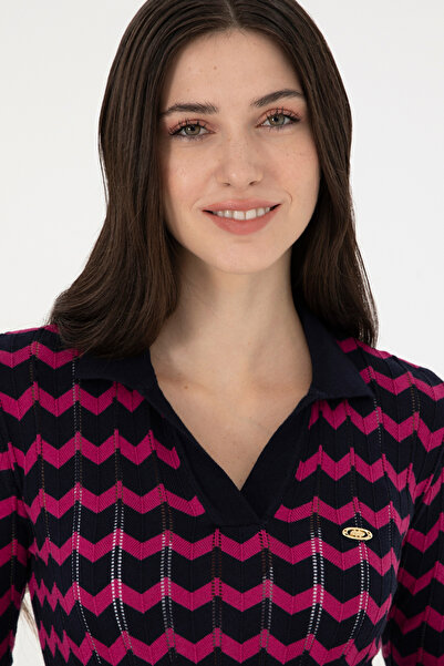 U.S. Polo Assn. Pulover de damă cu guler polo fucsia 50291622-VR023