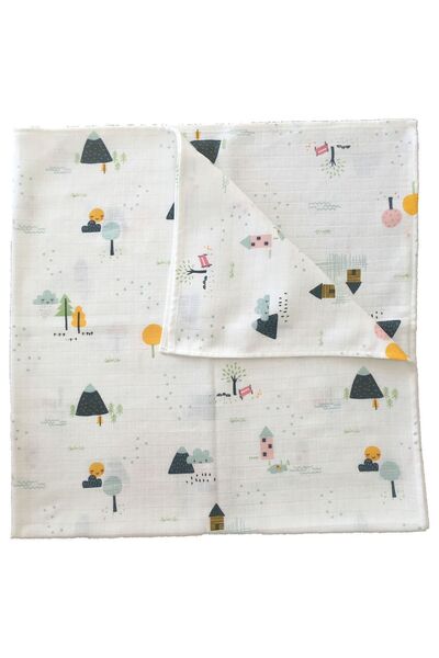 Mutlu Gün Marketi 100x80cm Muslin Baby Blanket - 4 Pieces 100% Cotton with Our Village Figure
