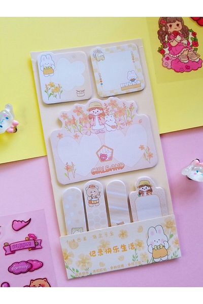 Şengül Ticaret Kawaii Little Girl Japanese Line Character 140 Sheets Sticky Adhesive Post It Note Paper and Bookmark