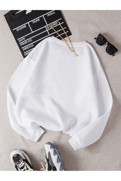 Revasser Γυναικείο βαμβακερό φούτερ HAPPY Daisy Special πολύχρωμο Oversize Crew Neck