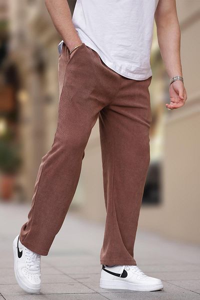 Madmext Ανδρικό αθλητικό παντελόνι καφέ Relaxed Fit με υφή E6557