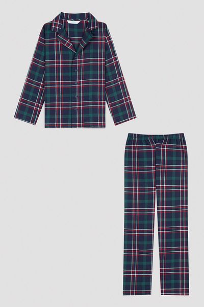 Penti Green Unisex Kids Checked Shirt Pants Pajama Set
