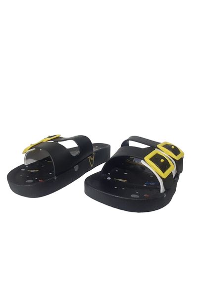 GEZER Boy's Black White Yellow Figured Double Buckle Non-Slip Sole Daily Slippers Gzrr101-99