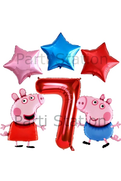 Parti Station مجموعة بالونات بيبا بيج ستار لعمر 7 سنوات - بالونات من رقائق ال...