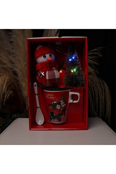 Piraye Gift Seramik Işıklı Çam Ağacı Noel Baba Yılbaşı Kupa Bardak Seti