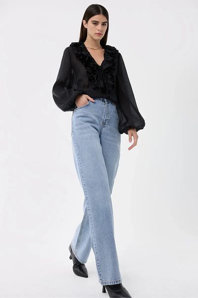 Hiccup Pantaloni drepți spălați cu talie înaltă