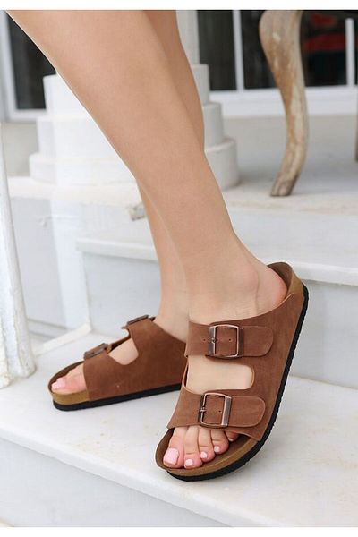 pabucmarketi Women's Tan Nubuck Slippers