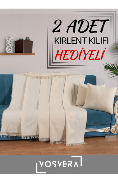 vosvera Βαμβακερό φυσικό κάλυμμα καναπέ 180x225 cm και δώρο 2 τεμάχια 40x40 cm μαξιλαροθήκη ριχτάρι κάλυμμα καναπέ-κρεβάτι