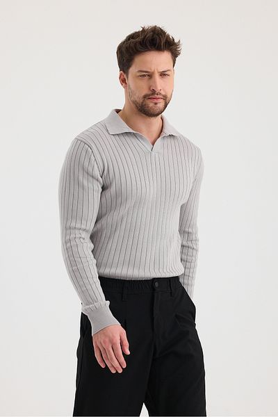Tarz Cool Pulover pentru bărbați, cu gât polo, cu nervuri