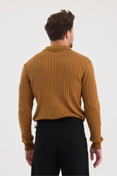 Tarz Cool Men's Polo Collar Ribbed Knitwear Sweater