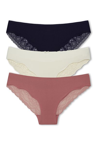 HNX Γυναικεία εσώρουχα 3 τεμαχίων Interlock Laser Cut Lace Slip πίσω