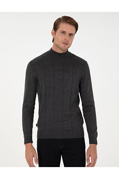 Pierre Cardin Antrasit Melanj Slim Fit Yarım Balıkçı Yaka Triko Kazak 50300460-VR081